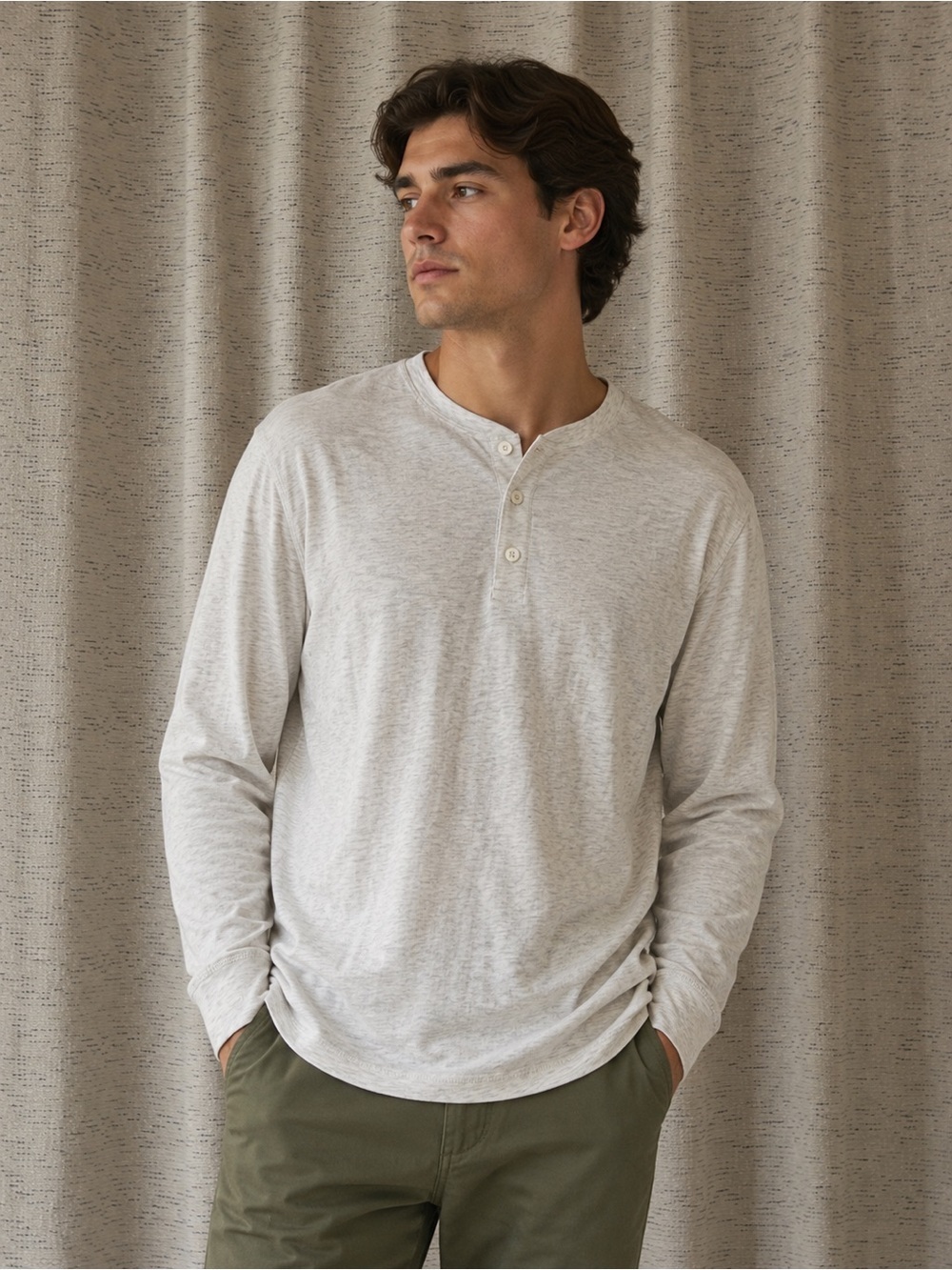 Weatherproof Men's Long-Sleeve Henley in Oatmeal